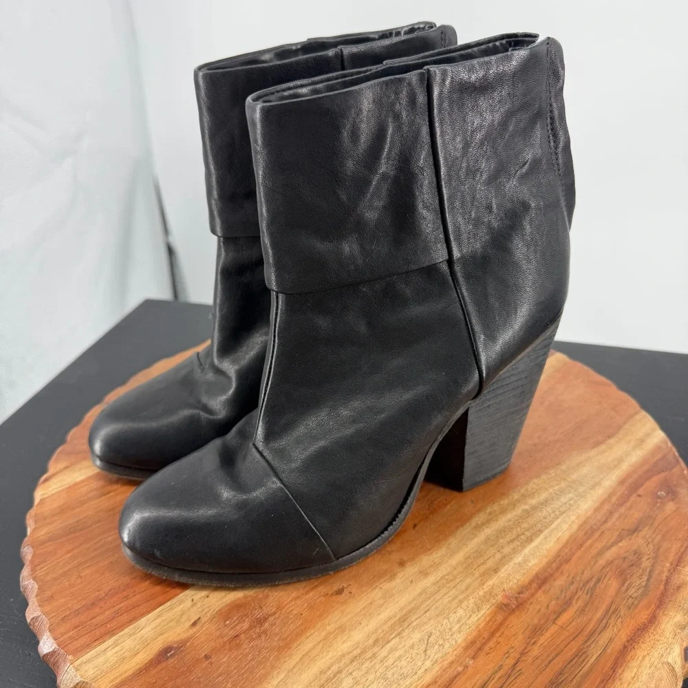 Rag & Bone Newbury Womens Boots Black Leather Heeled Ankle‎ Booties 37.5 7.5